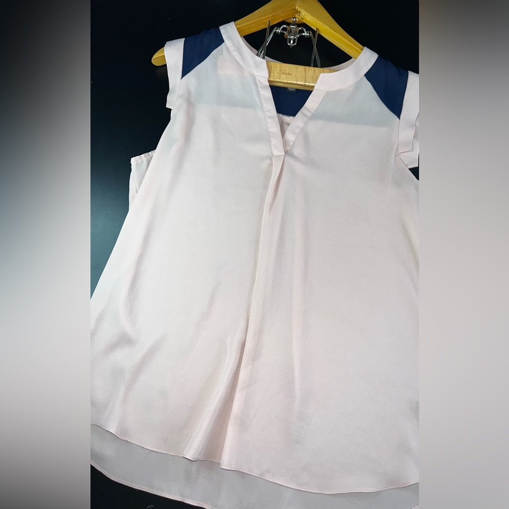 Zac & Rachel Pink & Navy Semi Sheer Sleeveless Blouse Size Large Like New